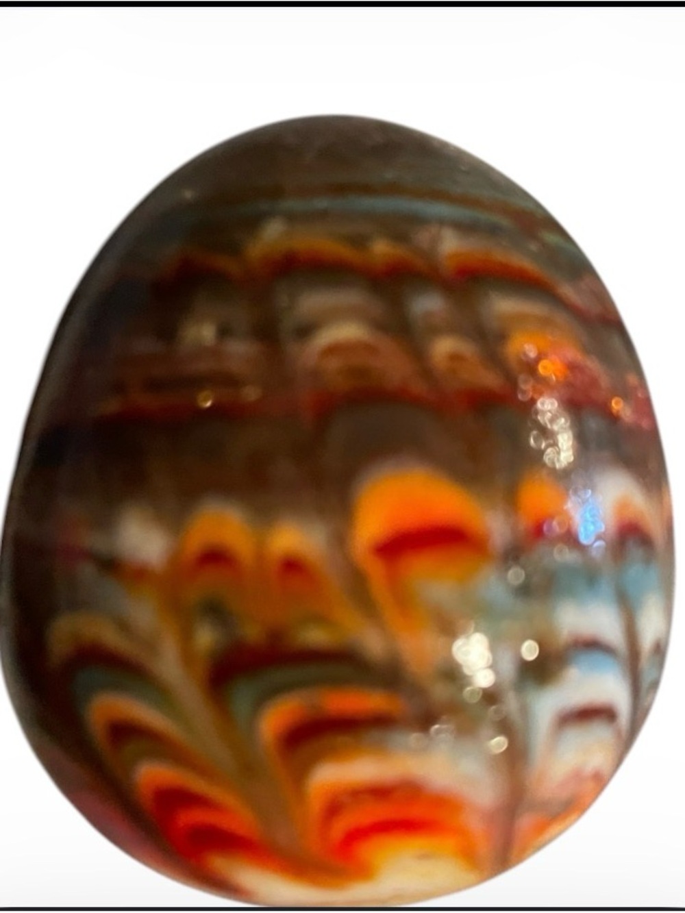 Handmade Art Glass Egg with Multicolor Swirl Pattern